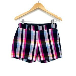 J. Crew Mixed Plaid Preppy Cotton Chino Shorts Pink Navy Blue Multicolor Size 0